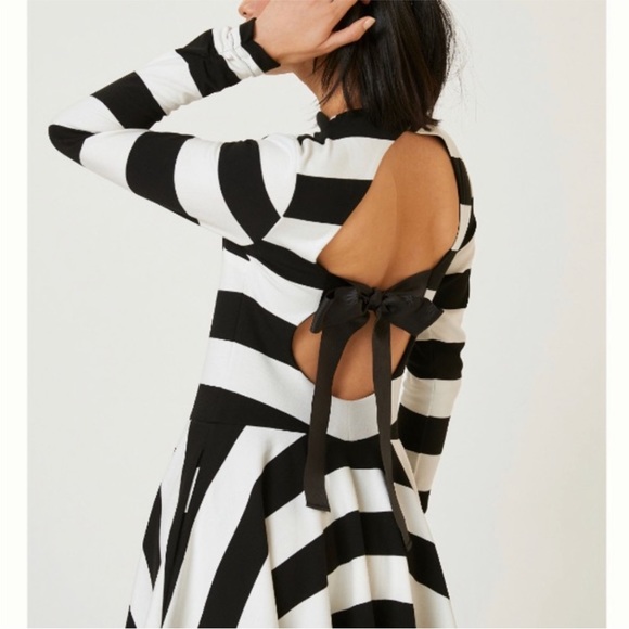Anthropologie Maeve Knit Mock Neck Striped Open Back with Bow Mini Dress XL - Picture 2 of 5